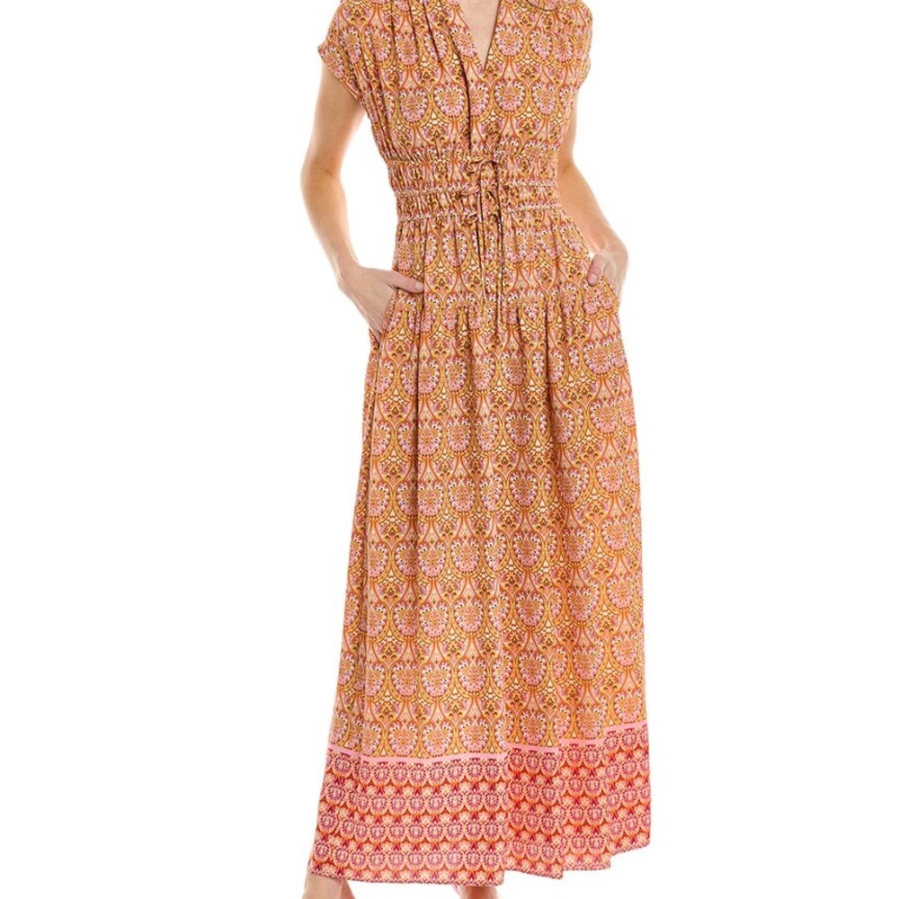 Maison Tara Bohemian Pink and Orange Maxi Dress 12 / Large